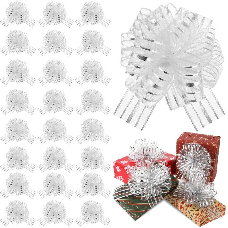 Poen 12 Pieces Large Pull Bow for Gift Wrapping Ribbon Pull Bows for Presents Wedding Baskets for Wrapping Boxes Flower Decorations(8 Inch,White) - Image 1